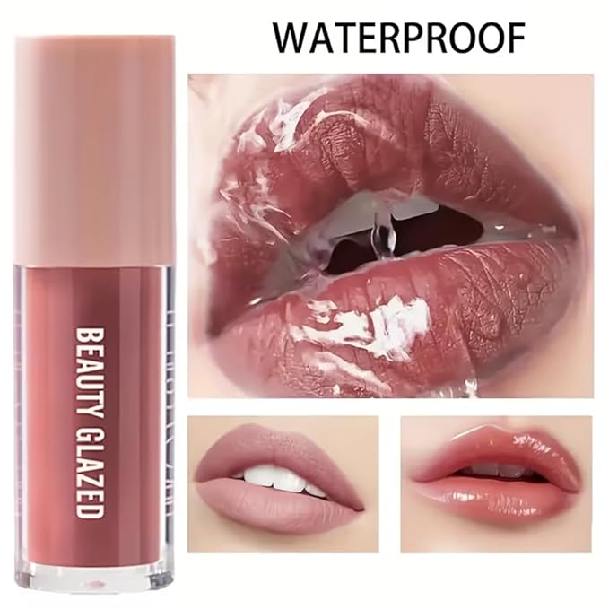 Beauty Glazed Rose Nude Tint Glass Shine Lip Oil Gloss – High Pigment Hydrating Lip Serum Jelly Lip, Non-Sticky Mirror Glazed Finish, Smooths Lip Lines, Plumping Juicy Shine