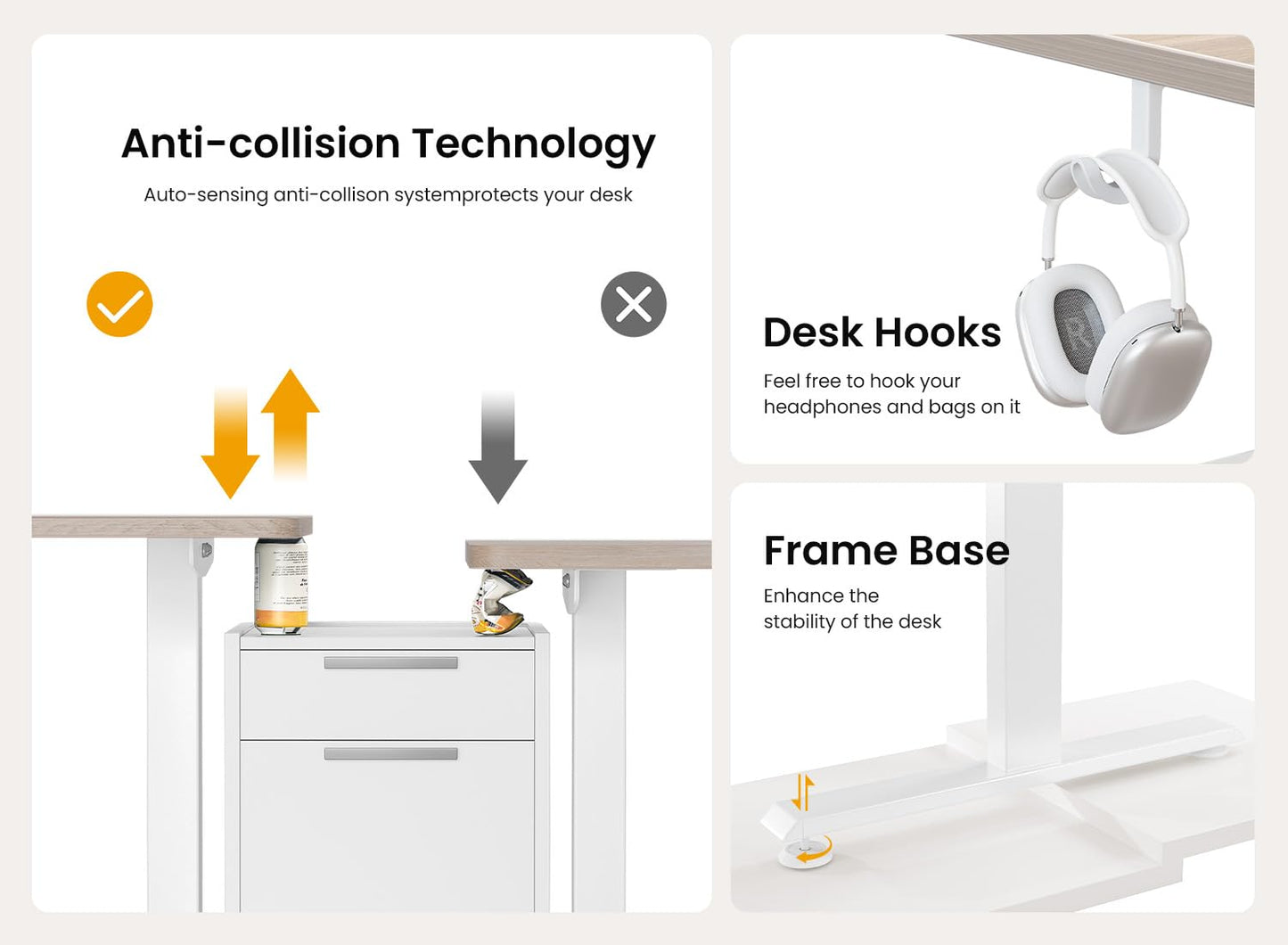 BANTI 55 × 24 Inches Standing Desk, Ergonomic, Electric Height Adjustable, Sit and Stand Up, Computer Office Desk with Splice Board, White Frame/Maple Top