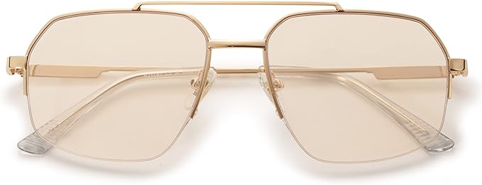 SOJOS Trendy Aviator Sunglasses Mens Womens Retro Double Bridge Metal Frame Semi-Rimless Shades SJ1191