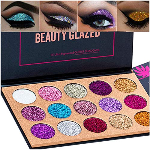 BestLand 15 Colors Glitter Eyeshadow Palette Shimmer Ultra Pigmented Makeup Eye Shadow Powder Long Lasting Waterproof Holi...