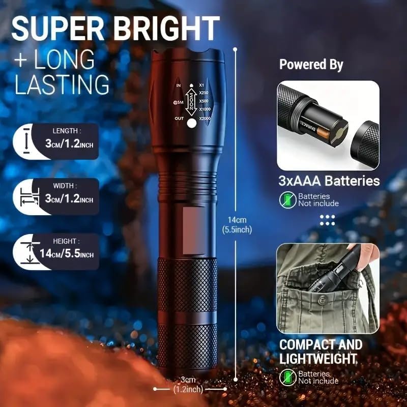 2Pack LED Flashlights High Lumens, 5Mode Tactical Flashlight for Home, Small Flashlights Powerful, Pocket Flashlight Brigh...