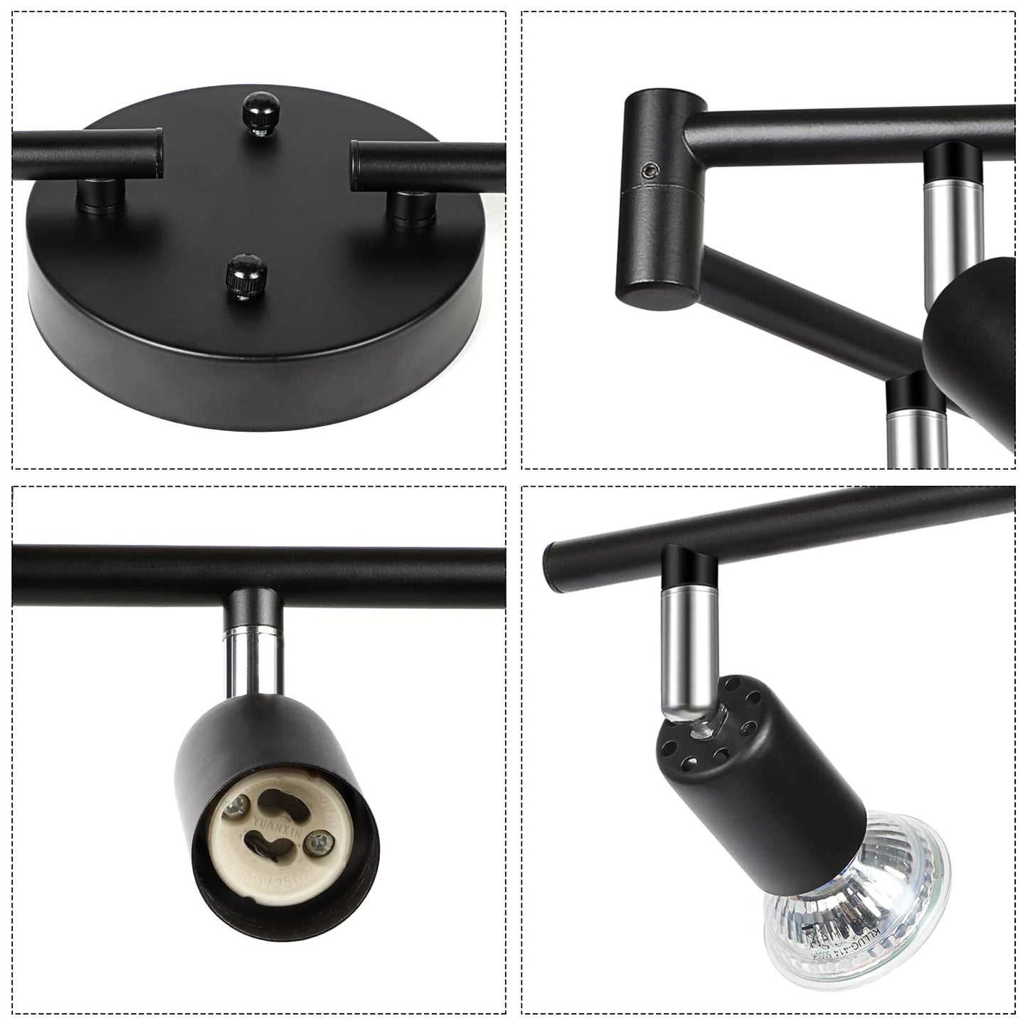 Unicozin LED 8 Light Track Lighting Kit, Black 8 Way Ceiling Spot Lighting, Flexibly Rotatable Head, Track Light Included 8 x LED GU10 Bulb (4W, Daylight White 5000K, 400LM)