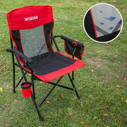 Camping Chair for Adults 350 LBS Support Camp Chair 2PCS with Breathable Mesh Back Fabric with Arm Rest Cup Holder and Por...