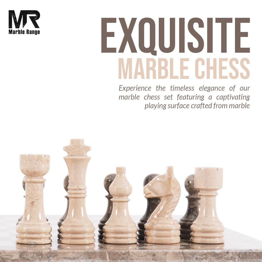 Marble Chess Set for Adults 15" Handmade Oceanic & Verona Board Game with 32 Chess Pieces, 2 Extra Queens & Storage Box, Luxury Travel Game – Elegant Home Décor