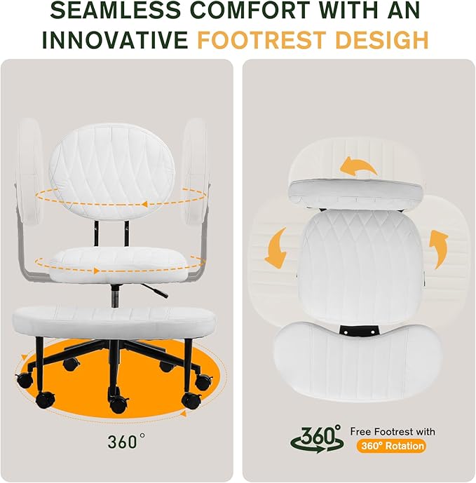 Ergonomic Cross Legged Office Chair with Wheels, Wide Seat and Backrest for Meditation, ADHD Cross Legged Office Chair with Adjustable Height, 360°Rotating Footrest for Yoga Home Office