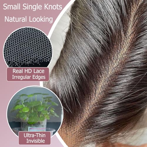 KRN 5x5 HD Lace Closure, 0.12mm Ultra-thin Skinlike Invisible Swiss HD Lace Closure Pre Plucked With Baby Hair Single Knots 12A Grade Brazilian Body Wave Closure Human Hair Free Part 22 Inch