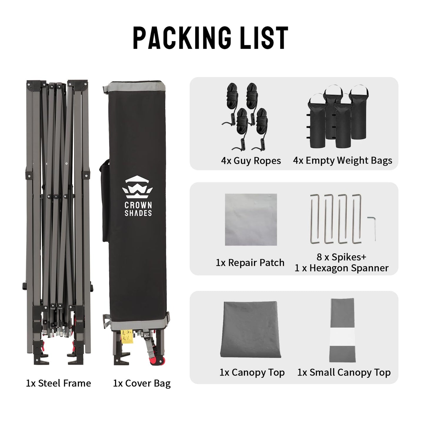 CROWN SHADES 10x10 Pop up Canopy Tent, Instant Commercial Canopy with Extend Awning, Patended Centerlock, 150D Silver Coated Fabric, 4 Ropes, 8 Stakes, 4 Weight Bags, STO 'N Go Bag, Grey