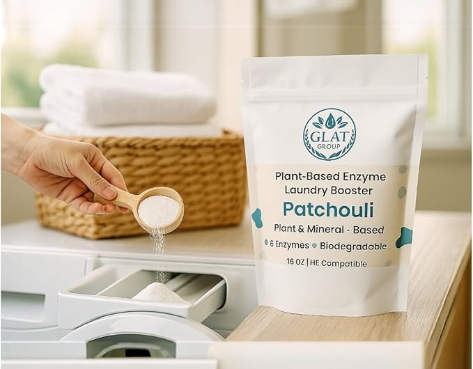 Enzyme Laundry Booster Powder - Patchouli | Plant-Based, 6-Enzyme Blend for Maximum Stain & Odor Removal | Biodegradable, Boosts Detergent in All Water Temperature, HE Compatible, 16 Oz