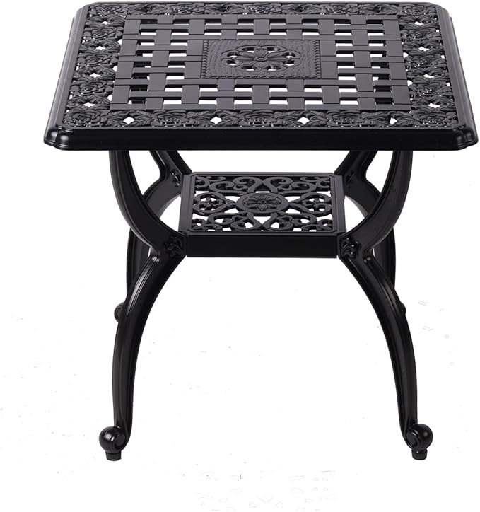 WILOUNGE 21" Cast Aluminum Outdoor Side Table,Small Patio Table,Outdoor Coffee Tables for Patio,Garden,Balcony, for All Weather (Black, Square)