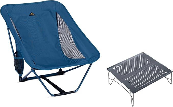 iClimb 1 Low Folding Chair and 1 Solo Mini Folding Table Bundle, Ultralight Compact for Adults Outdoor Backpacking Camping...