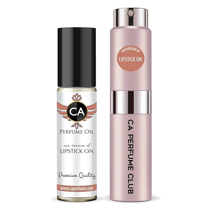 CA Perfume Duo Impression of Lipstick On For Women Perfume Layering Set Long Lasting Travel Size EDP + Body Oil Roll-On Bottle 0.27 Fl Oz+0.33 Fl Oz