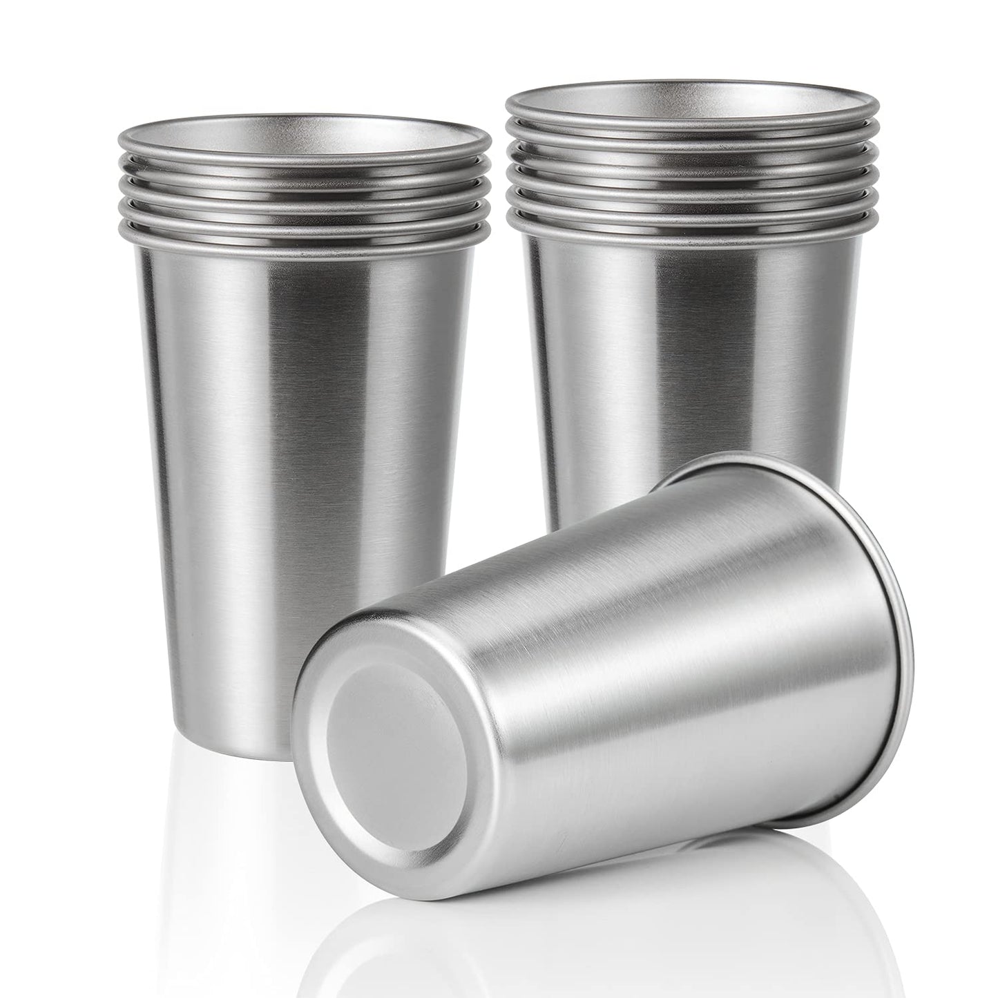 SMLIXE 12 Pack 16oz Stainless Steel Pint Cup,Healthy Unbreakable and Stackable,Metal Drinking Glasses，Beer Glasses