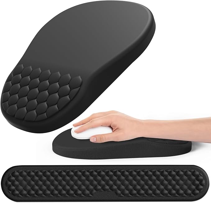 Hasinart Ergonomic Mouse Pad and Keyboard Wrist Rest with Massage Design, Space-Saving Mouse Pad Wrist Support, Memory Foa...