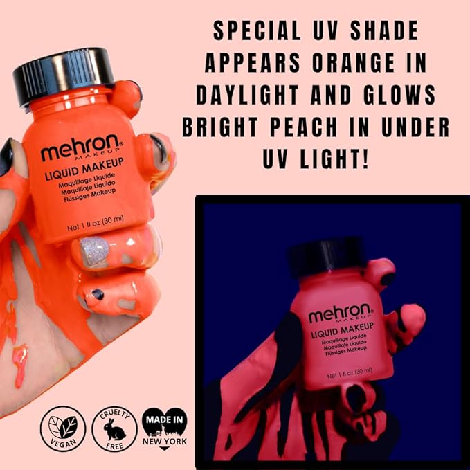 Mehron Makeup Liquid Makeup | Face Paint and Body Paint Perfect for Halloween, Cosplay I Air Brush Compatible Body Paint (1 oz) (Glow Orange)
