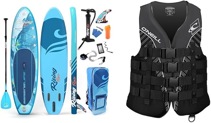 SereneLife Inflatable Stand Up Paddle Board (6 Inches Thick) with Premium SUP Accessories & Carry Bag | Wide Stance & O'Ne...
