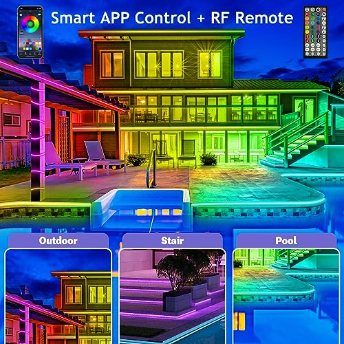 AILBTON 100ft Outdoor LED Strip Lights Waterproof,IP68 Outside Led Light Strips Waterproof with Bluetooth App Remote Contr...