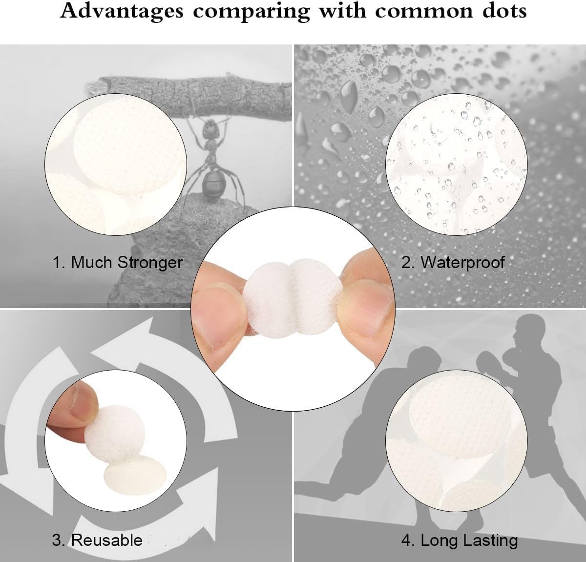 Self Adhesive Dots,600pcs(300 Pairs) 0.59 inch Diameter Strong Sticky Back Hook Nylon, 15mm Loop Strips with Waterproof Glue Tapes, Perfect for School,Office, Home(White)