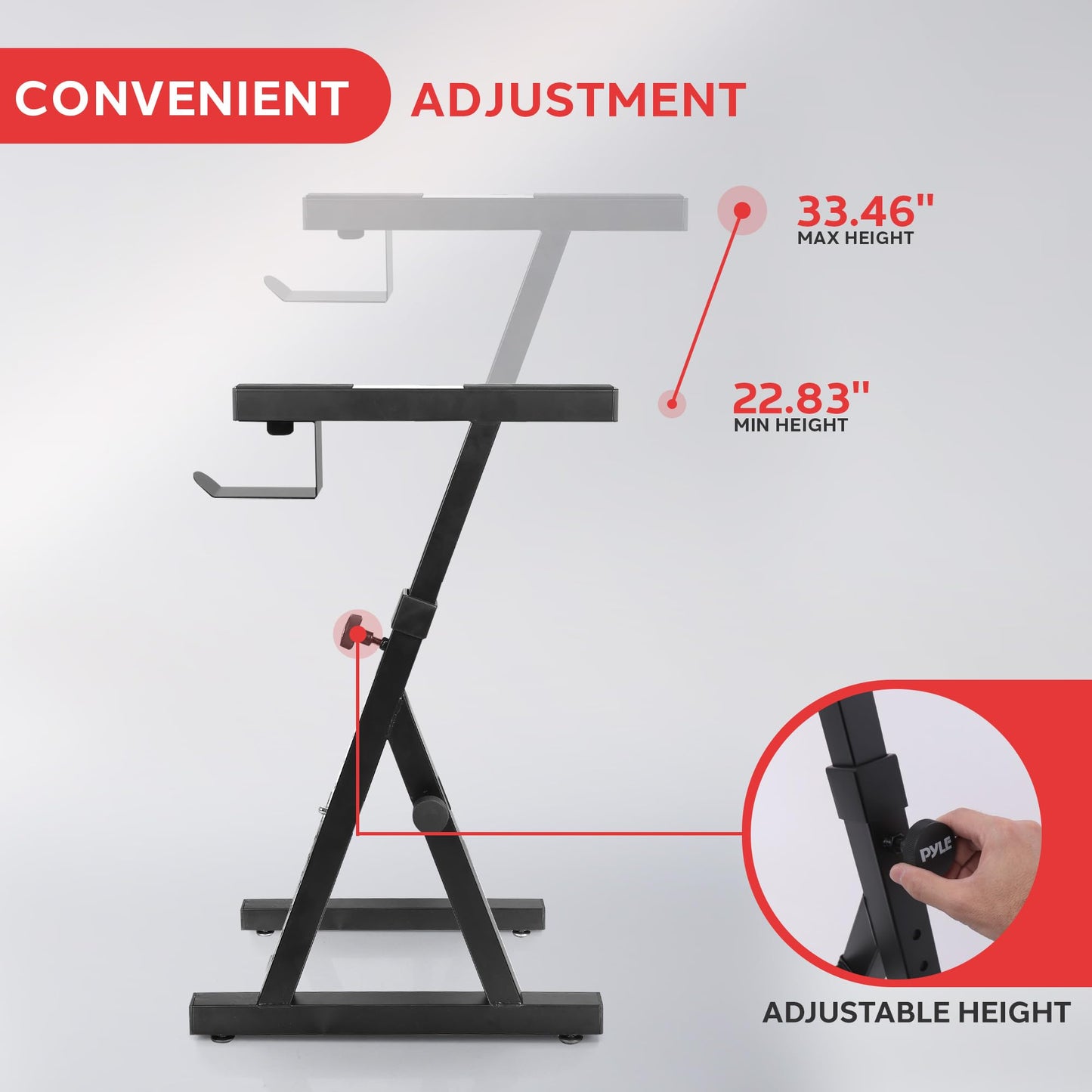Pyle Heavy Duty Folding Keyboard Stand - Sturdy Reinforced Z Design W/ Adjustable Width & Height, Foam Padded Arms, Digital Pian