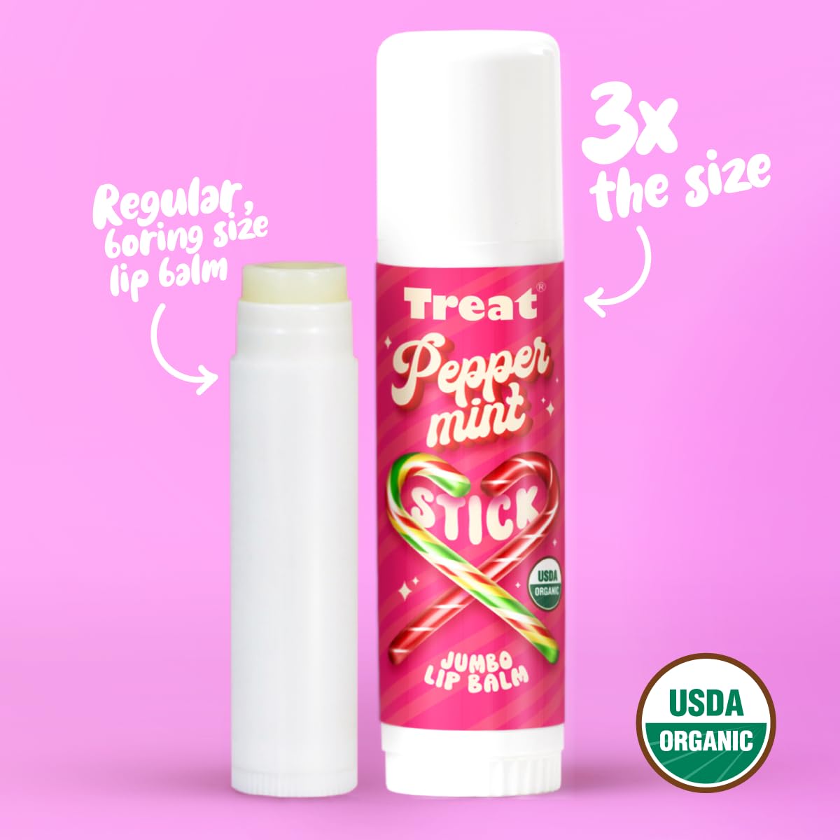 TREAT Jumbo Lip Balm - Peppermint Stick Jumbo Lip Balm, Organic & Cruelty Free (.50 OZ)