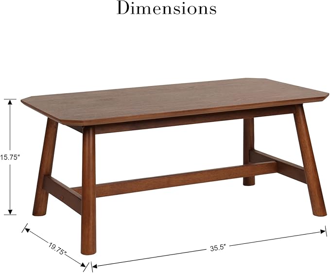 Ya-Home Farmhouse Wood Coffee Table 35.5” Side Table Mid Century Wooden Table for Living Room Reception Room, Walnut Finish