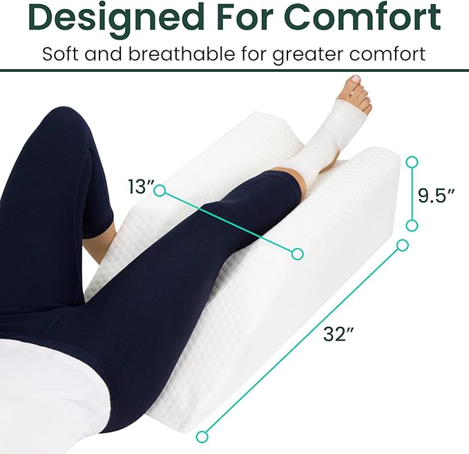 Xtra-Comfort Leg Elevation Pillow- Leg Wedge for Knee, Swelling, Elevation, After Surgery Must Haves - Post Surgery, Knee Pain Relief - Breathable for Knee, Ankle and Foot - Improve Blood Circulation