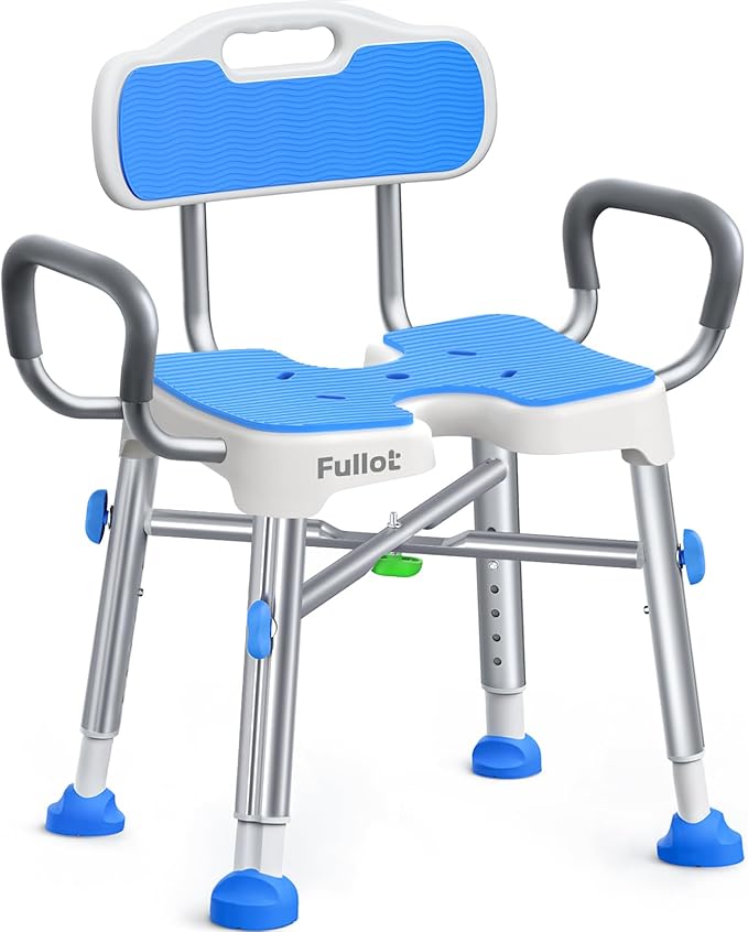 Ergonomic H-Shaped Shower Chair for Elderly and Disabled with Padded Back & Arms,500 lbs Heavy Duty Adjustable Shower Stoo...