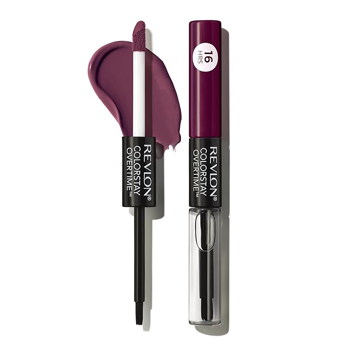 Revlon Liquid Lipstick with Clear Lip Gloss, ColorStay Overtime Lipcolor, Stocking Stuffer for Women, 500 Limitless Black Cherry, 0.07 fl oz
