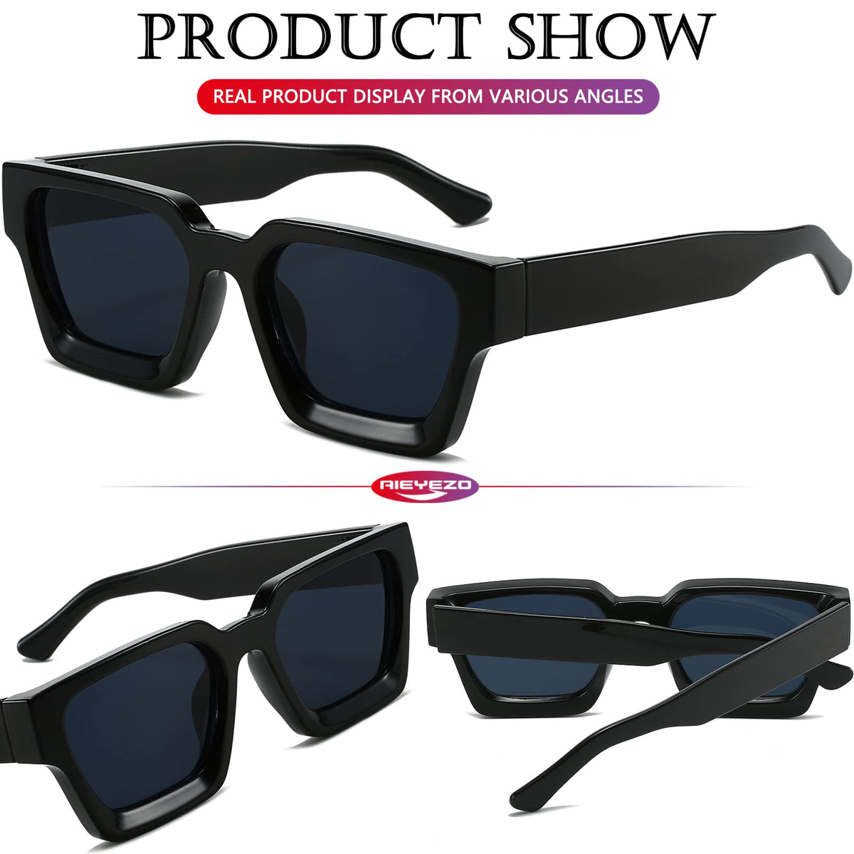 AIEYEZO Square Sunglasses for Women Men Square Thick Frame Sun Glasses Simple Designer Style Shades (Black/Grey + Black Leopard/Grey Gradient)