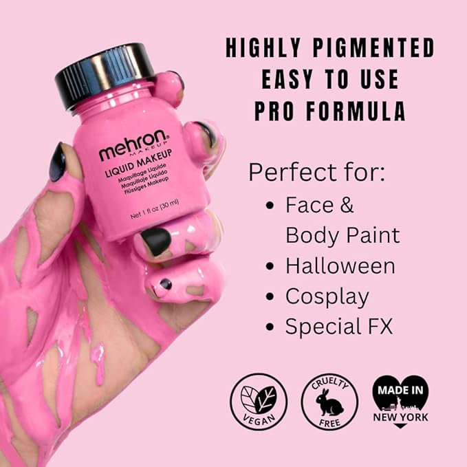 Mehron Makeup Liquid Makeup | Face Paint and Body Paint Perfect for Halloween, Cosplay I Air Brush Compatible (1 oz) (Pink)