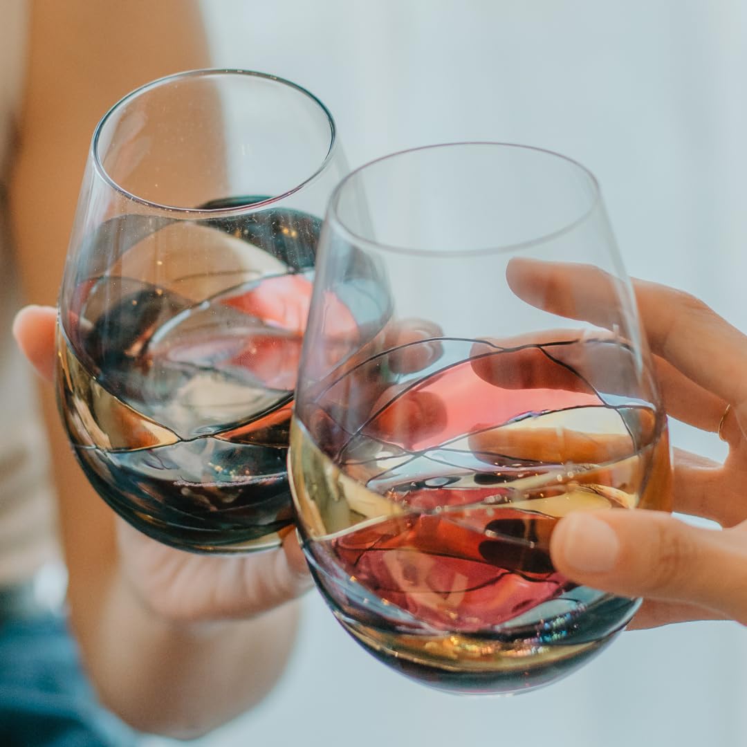 Antoni Barcelona Stemless Wine Glasses – Hand‑Painted Set of 2 Unique Wine Gift for Wedding, Anniversary, Housewarming & Christmas • Sagrada Familia Style • Ideal for Women & Men