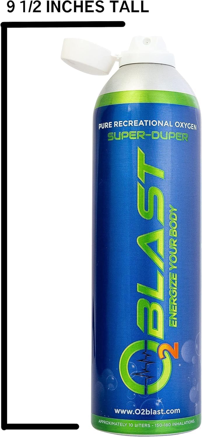 O2 Blast - Portable Oxygen Can, Filled with 99.99% Pure Oxygen in a Can with Breathing Mask for Sports, Travel, and High Altitude Use | On-The-Go Air Support for Hiking and Outdoors – 10L, 6-Pack