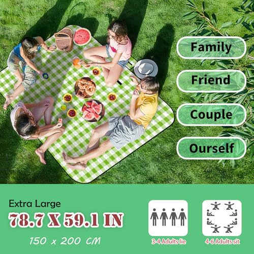 CUNCUI Picnic Camping Blankets, 3 Layers Thick Soft Gingham Blanket, Large 59X79IN Foldable Waterproof Rug, Portable Outdo...
