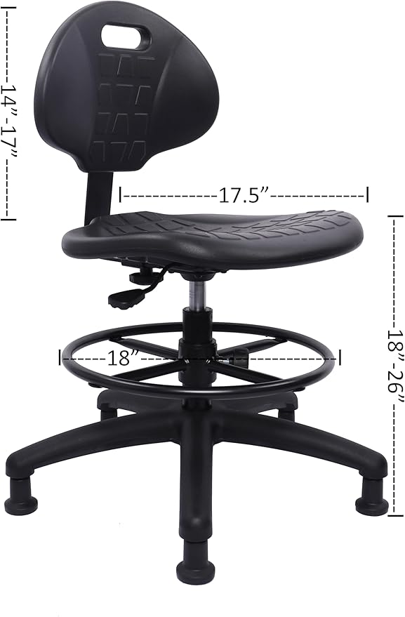 TAKE UR SEAT® Polyurethane Drafting Lab Stool Chair, 18" Adjustable Footring, 8" Adjustable Height, 450 lbs seat Capacity, Heavy Duty, Shipped Within 24 Hours Med. Bench Height (Glide)