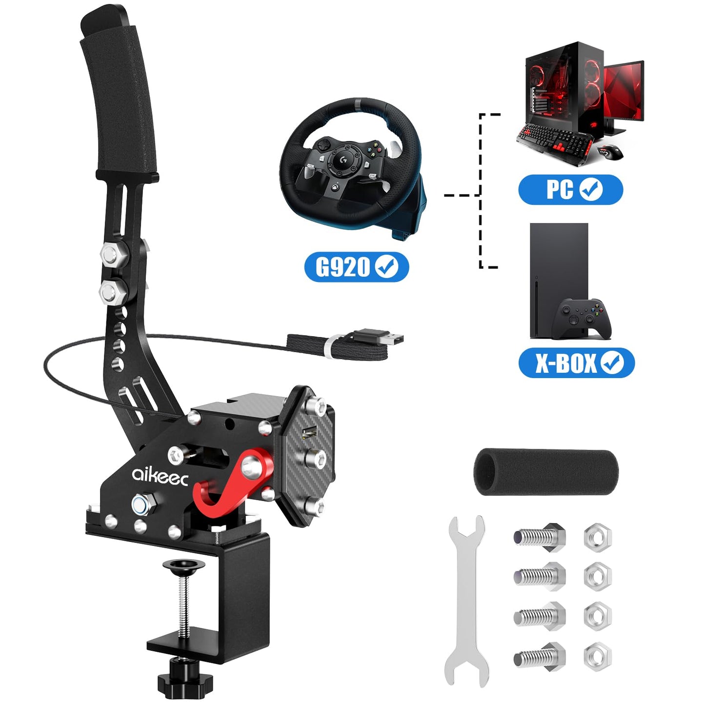aikeec USB Handbrake Clamp for PC Sim Racing Games G25 G27 G29 T500 FANATECOSW DIRT RALLY Windows，Compatible with G920 only for XBOX Series X/S Black