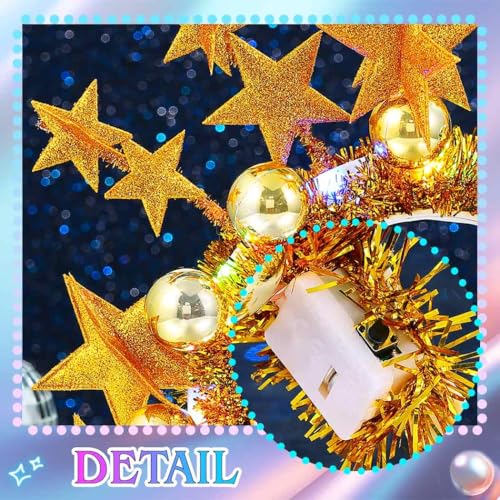 JONKY Light up Star Headband Gold Ball Hair Band Glow Rave Costume Hair Accessories for Women