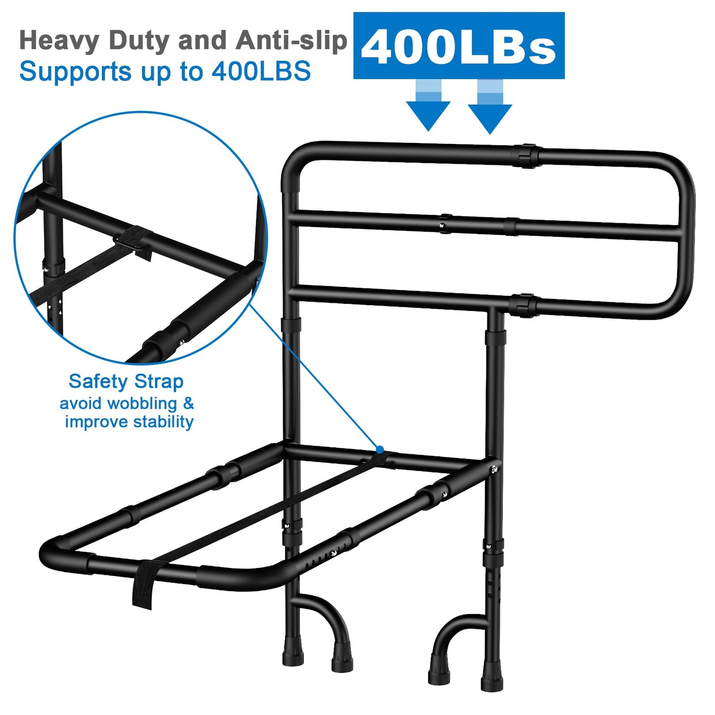 KingPavonini Bed Rails for Elderly Adults Safety with 9 Level Adjustable Handle, Stable Bed Railings for Seniors Hold up to 400 Lbs, Bed Cane with Storage Bag & Tool-Free Installation