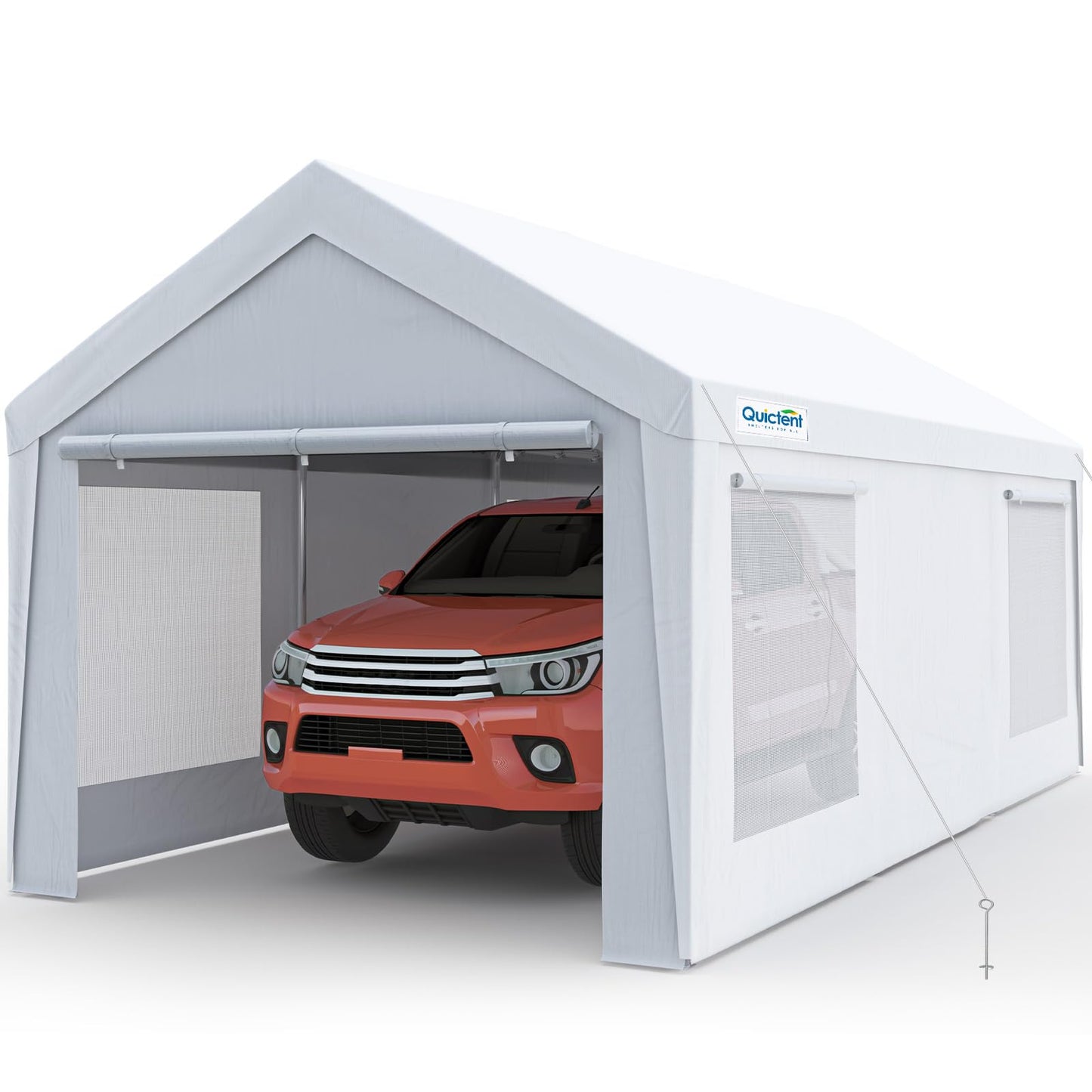 Quictent 10x20 ft Heavy Duty Carport Canopy Galvanized Car Tent Outdoor Garage Boat Shelter with Reinforced Structure with Roll-up Ventilated Windows Sidewall - White