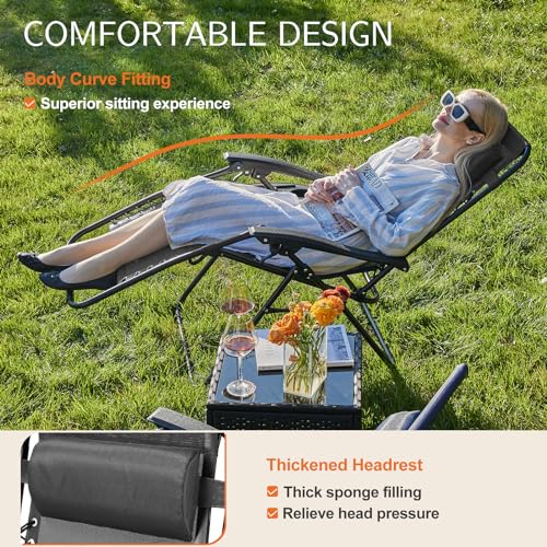 Sweetcrispy Zero Gravity Chairs, Set of 2 Portable Recliner Beach Camping Patio Outdoor Folding Lounge Chair with Cup Hold...