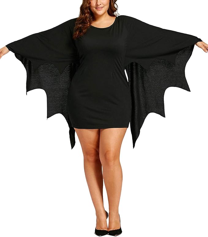 HEARTISIAN Womens Plus Size Bat Wing Sleeves T Shirt Dress Casual Flowy Tunics Tops Scoop Collar Tees Halloween Costumes