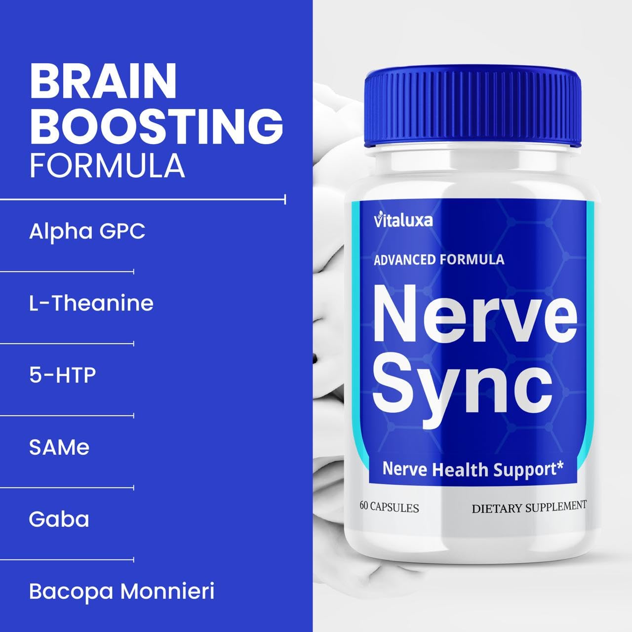 Nerve Sync Capsules, NerveSync Pills for Neuropathy Brain Health Support Supplement with Premium Blend Vitamins, Nerve Health Function All Natural Maximum Strength Wellness Reviews (60 Capsules)