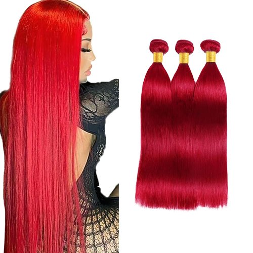 Red Bundles Human Hair Bright Red Straight Bundles Grade 8A Peruvian Virgin Remy 24 26 28 Inch Burgundy Straight Bundles Hair Extensions