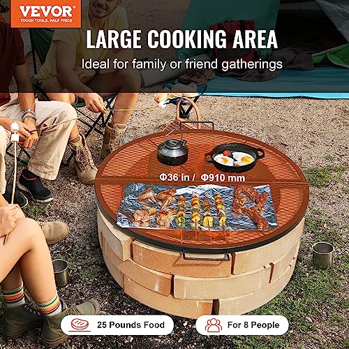 VEVOR X-Marks Fire Pit Grill Grate, Foldable Round Cooking Grate, Heavy Duty Steel Campfire BBQ Grill Grid with Handle and...