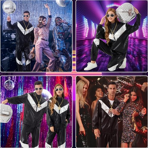 Ezuwail Disco Costume for Men Women – 70s 80s 90s Outfits Retro Party Tracksuit, Couples Disco Costumes Halloween Outfit
