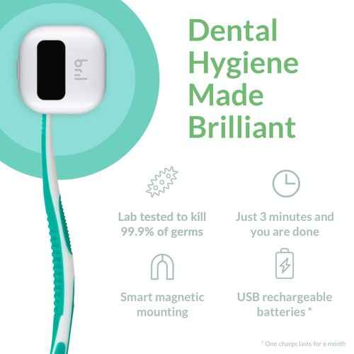 Bril UV-C Toothbrush Cleaner, Portable Cover, Magnetic Holder, and Travel Case for Any Size Toothbrush, White, Black (3 Pack)