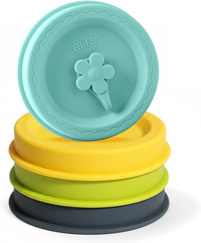 Silicone Mason Jar Lids, Regular and Wide Mouth Compatible, with Straw Hole and Stopper (light color 4pcs)