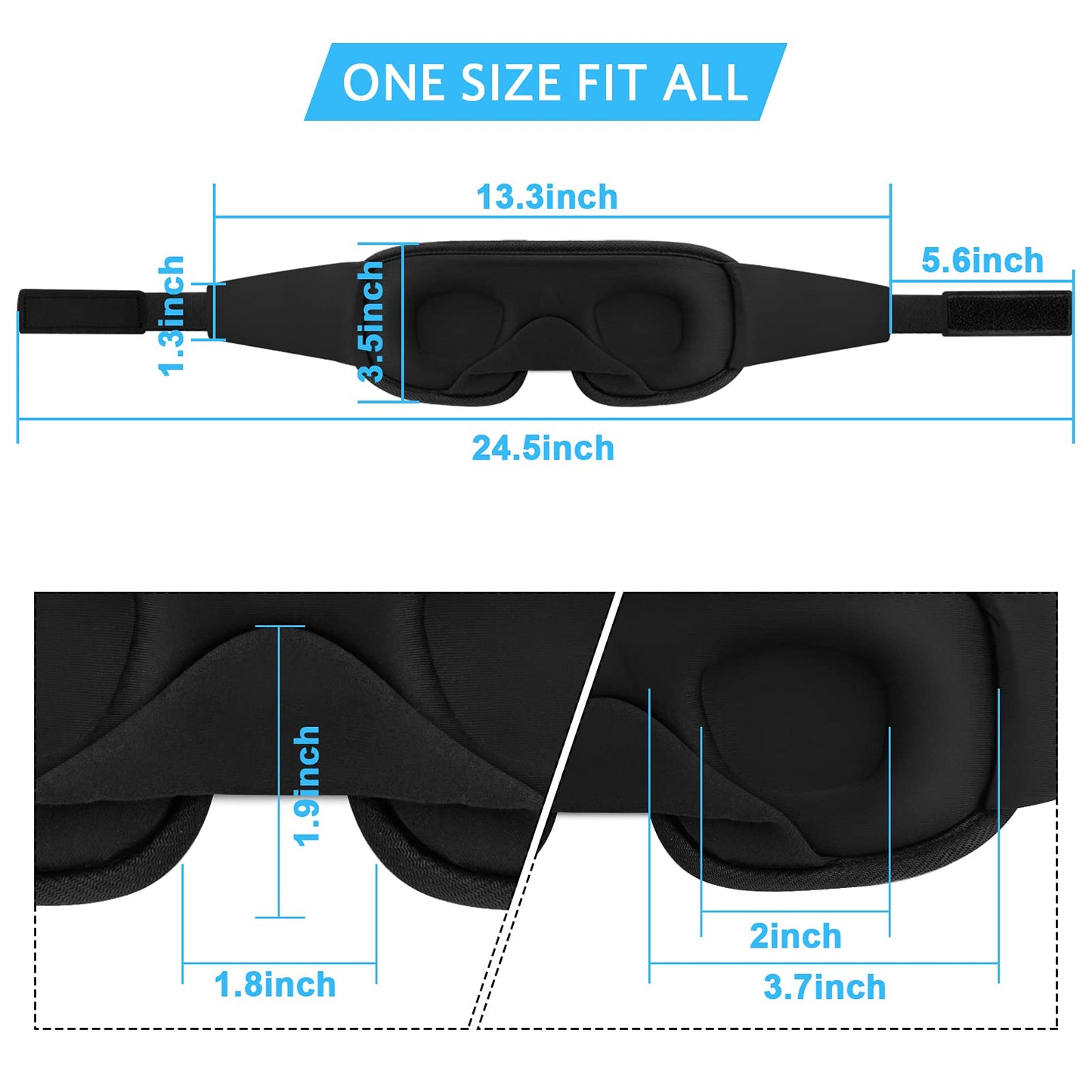 RIWISLL Sleep Mask, Super Soft 3D Contoured Cup Sleeping Mask, Upgraded 100% Blockout Light Sleep Masks for Women Men with Adjustable Strap, Comfortable Concave Molded Eye Covers for Sleeping, Black