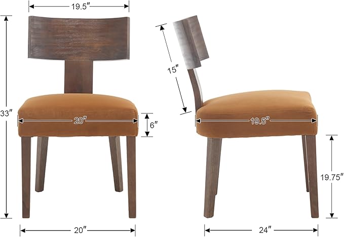 DM Furniture Velvet Dining Room Chairs Set of 2, Mid Century Modern Armless Side Chair with Solid Wood Legs and Curved Backrest for Living Space, Brown