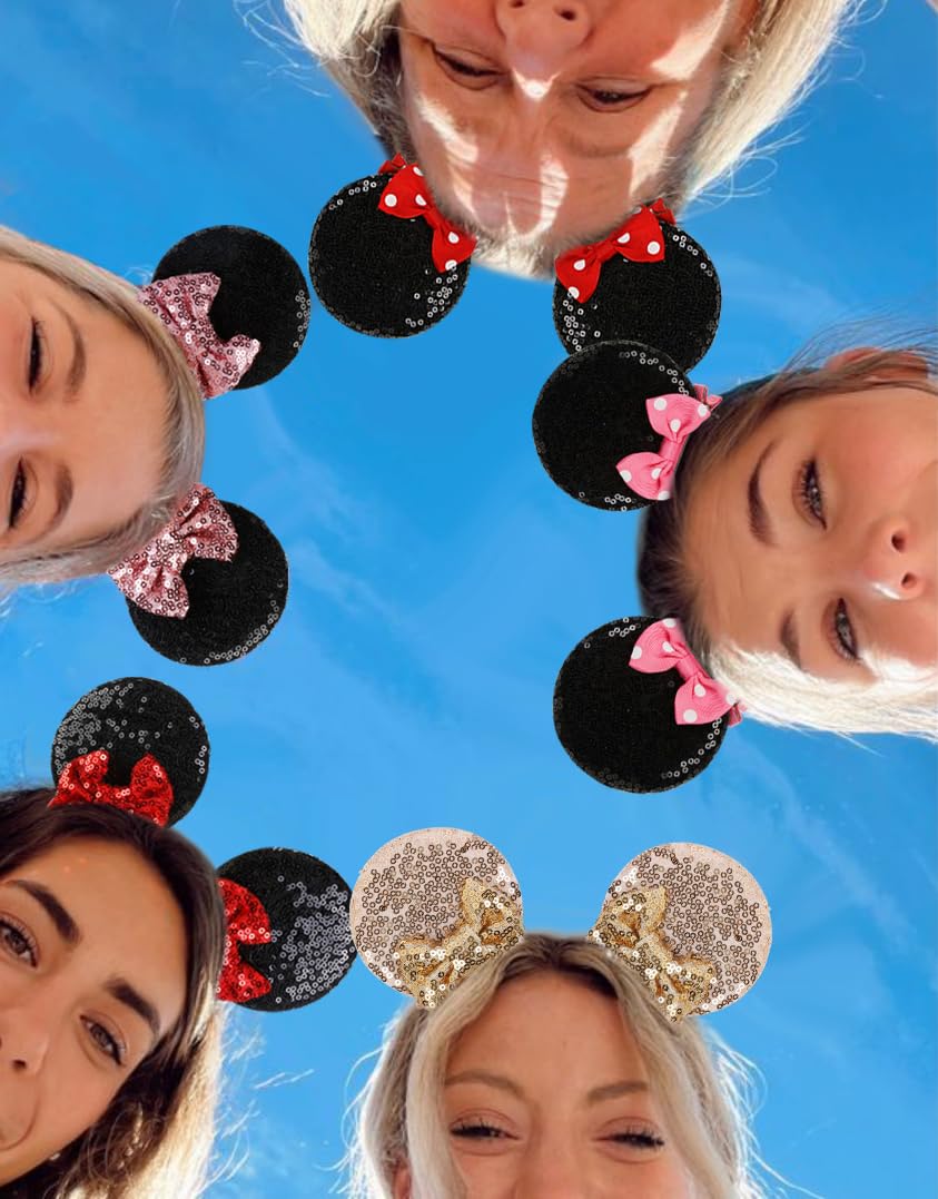 Tobeffect Mouse Ears Hair Bows Clips Glitter Mice Ears Pack Cute Hair Bow Hair Accessories for Women Costume Birthday Party Favo