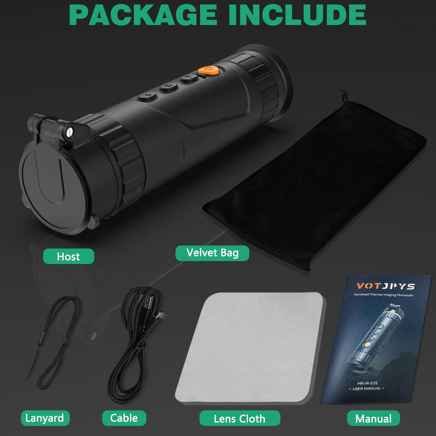 Night Vision Monocular 25mm 384x288 (50 Hz) Thermal Imaging Monoculars, 4X Digital Zoom, Detection 3620yd, 5 Mode, 7H+, No-Shutter Tech WiFi Heat Vision Infrared Imager for Hunting Camping