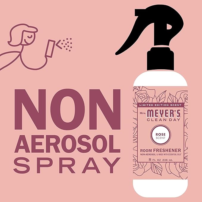 Mrs. Meyer’s Clean Day Room Freshener Spray, Rose Scent, Limited Edition Scent, Contains Essential Oils 8 Fl Oz (Pack of 4)